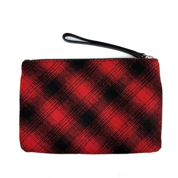 J Jill Wristlet Clutch Wool Plaid Checkered Black Red Handbag Brand New - Picture 1 of 8